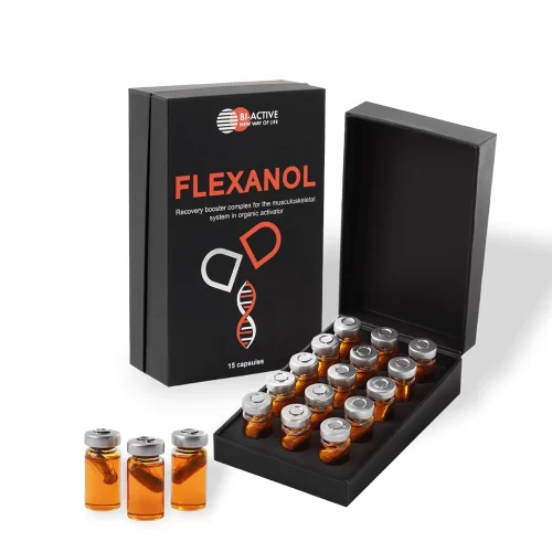 Комплект Флексанол: фирменная упаковка и 15 ампул с активным компонентом для восстановления суставов