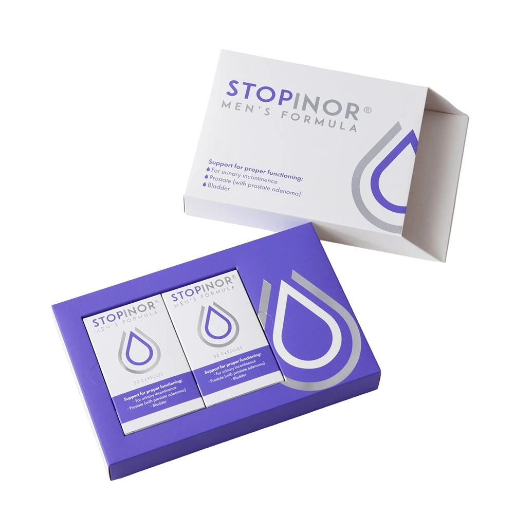 Комплекс Stopinor men's formula в упаковке с капсулами для борьбы с недержанием мочи у мужчин