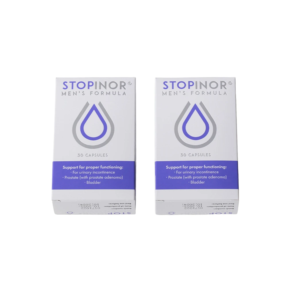 Две упаковки препарата Стопинор по 30 капсул для лечения недержания и простаты