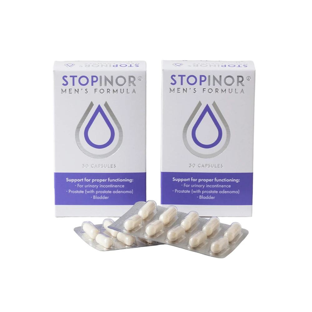 Две упаковки и два блистера с капсулами Стопинор от мужского недержания
