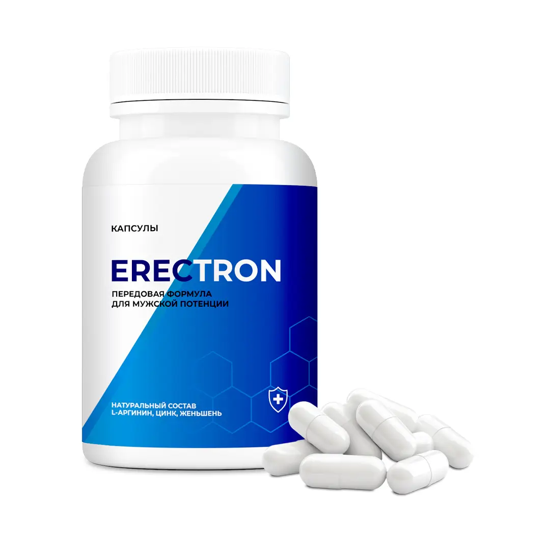 Баночка Erectron и несколько капсул рядом с ней