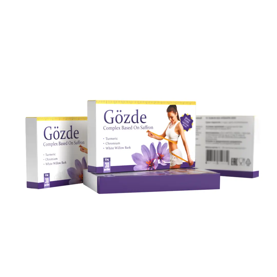 Несколько упаковок пастилок Gözde разного размера с инструкцией по применению