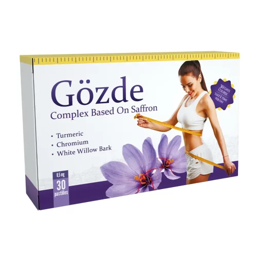 Упаковка пастилок Gözde для похудения с экстрактом шафрана, 30 штук, вид сбоку