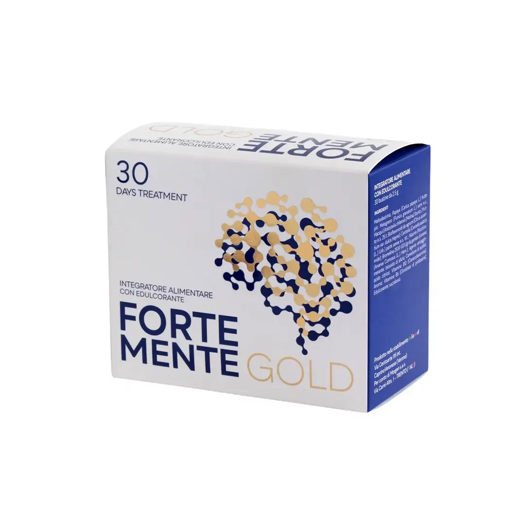 Боковой вид упаковки Forte Mente Gold с составом и инструкцией на итальянском