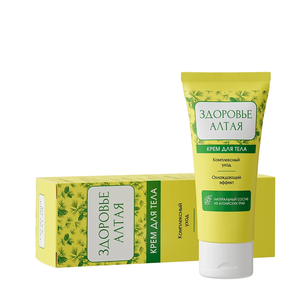 Крем Здоровье Алтая с упаковкой, вид сбоку с надписью «Комплексный уход»